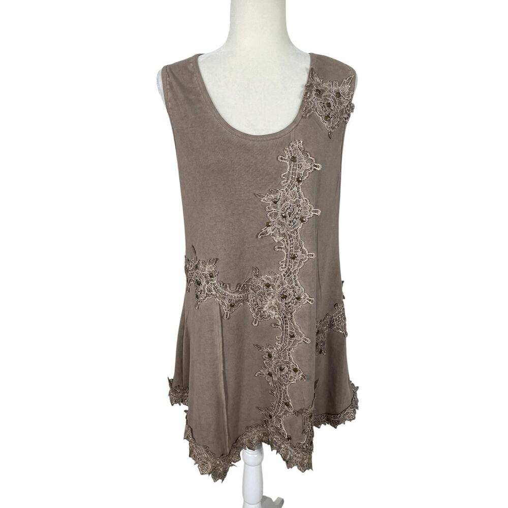 Pretty Angel Sleeveless Applique Embroidered Floral Tunic Top Sz L Boho Whimsy